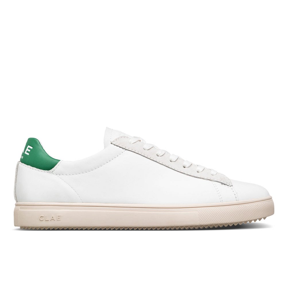 Chaussure CLAE Femme White Leather Pine Green - france OEE-63588105