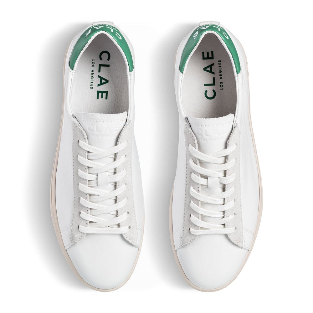 Chaussure CLAE Femme White Leather Pine Green - france OEE-63588105