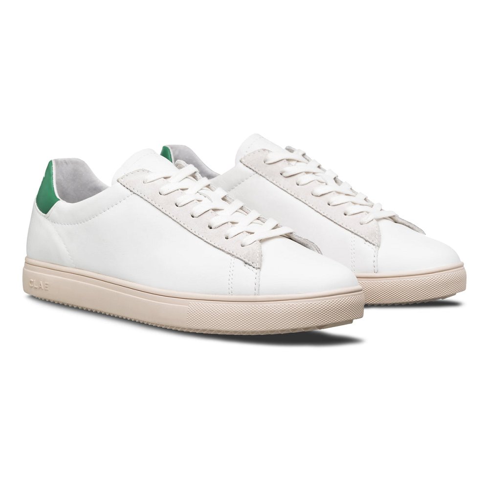 Chaussure CLAE Femme White Leather Pine Green - france OEE-63588105