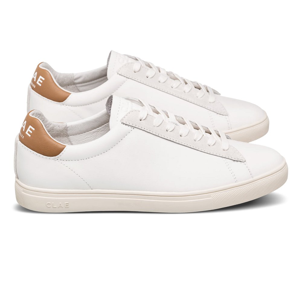 Chaussure CLAE Femme White Leather Camel - france ECA-80395451