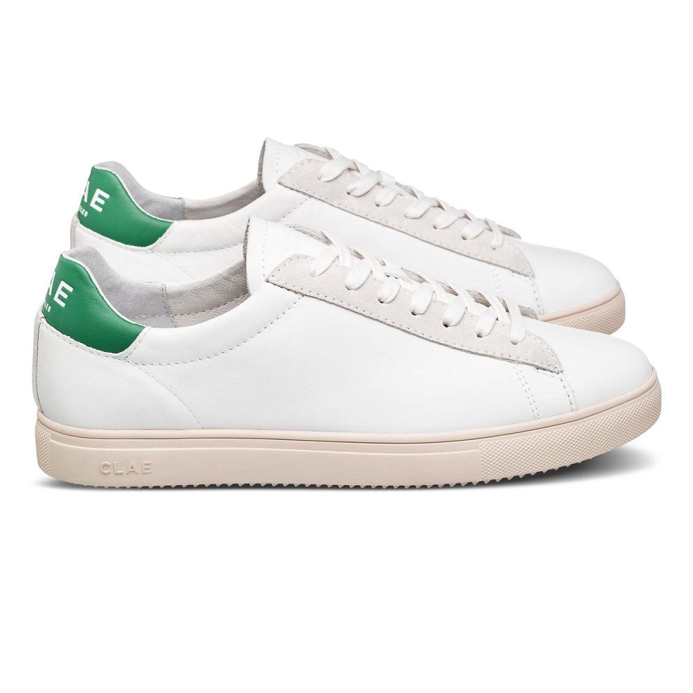 Chaussure CLAE Femme White Leather Pine Green - france OEE-63588105