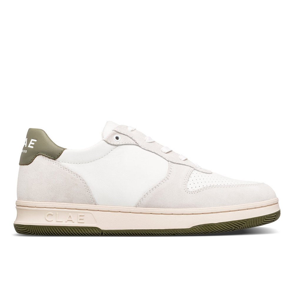 Chaussure CLAE Homme White Leather Olive - france YTC-77062581