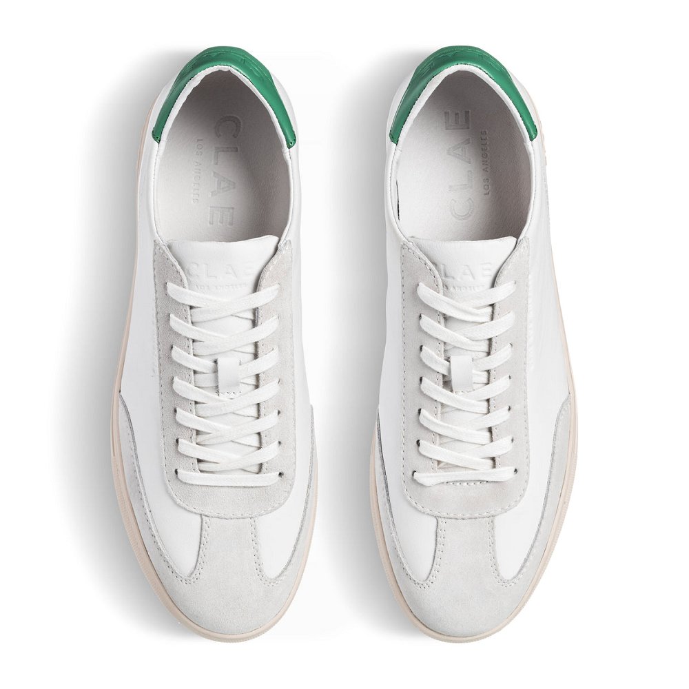 Chaussure CLAE Homme White Leather Pine Green - france CWZ-86289499