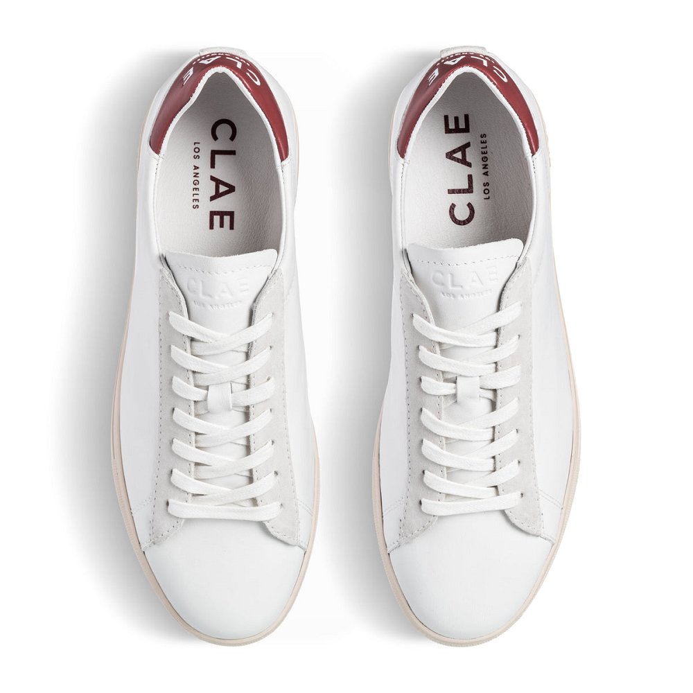 Chaussure CLAE Homme White Leather Red Ochre - france ONY-41187877