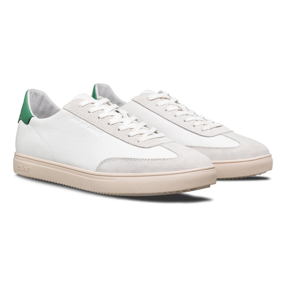 Chaussure CLAE Homme White Leather Pine Green - france CWZ-86289499