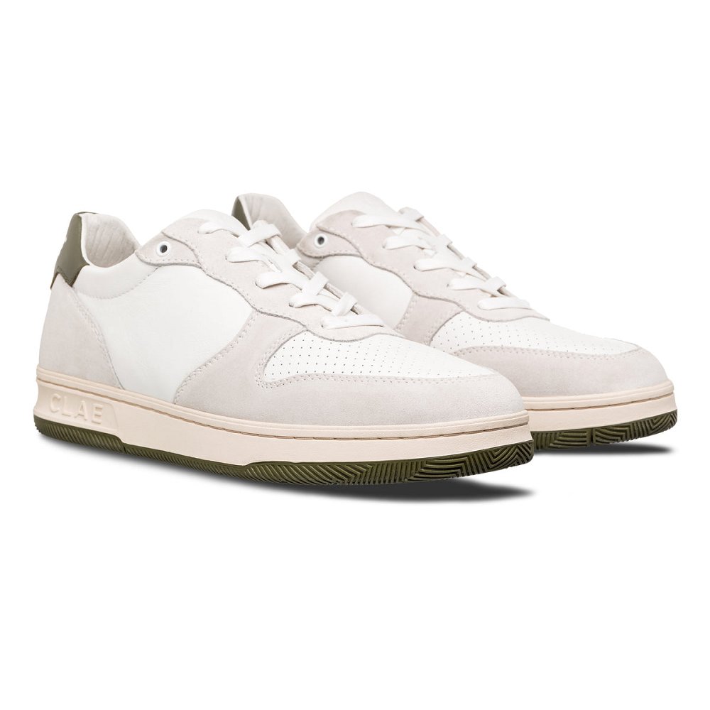 Chaussure CLAE Homme White Leather Olive - france YTC-77062581