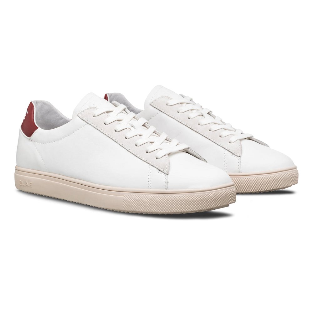 Chaussure CLAE Homme White Leather Red Ochre - france ONY-41187877