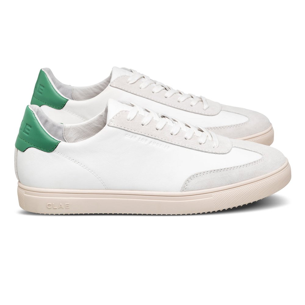 Chaussure CLAE Homme White Leather Pine Green - france CWZ-86289499