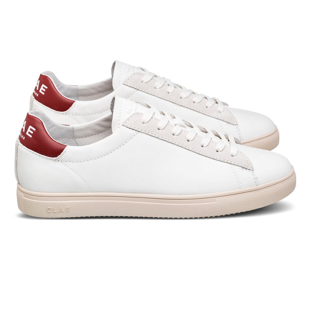 Chaussure CLAE Homme White Leather Red Ochre - france ONY-41187877