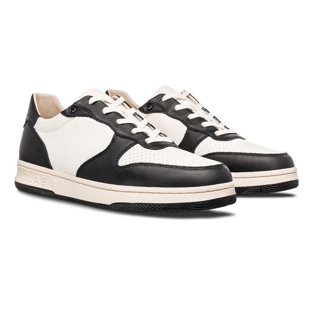 Chaussure CLAE Homme Black Leather Off White - france KVR-01196861