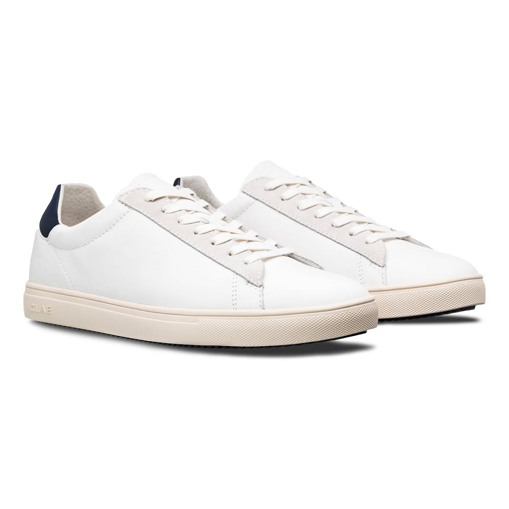 Chaussure CLAE Homme White Leather Navy - france NAY-32388047