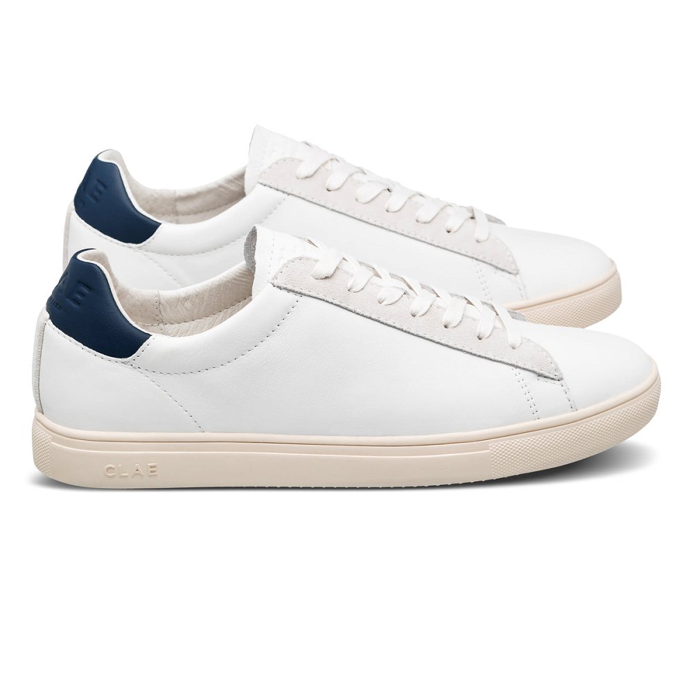 Chaussure CLAE Homme White Leather Navy - france NAY-32388047