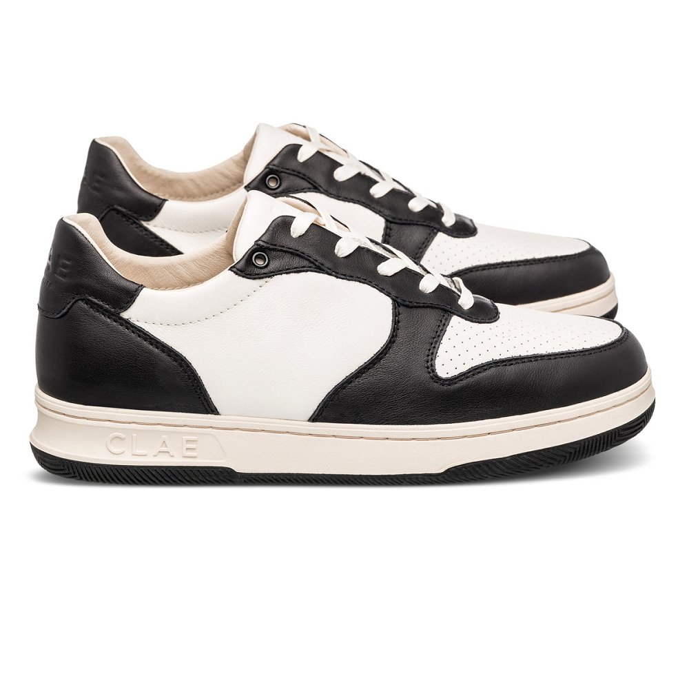 Chaussure CLAE Homme Black Leather Off White - france KVR-01196861