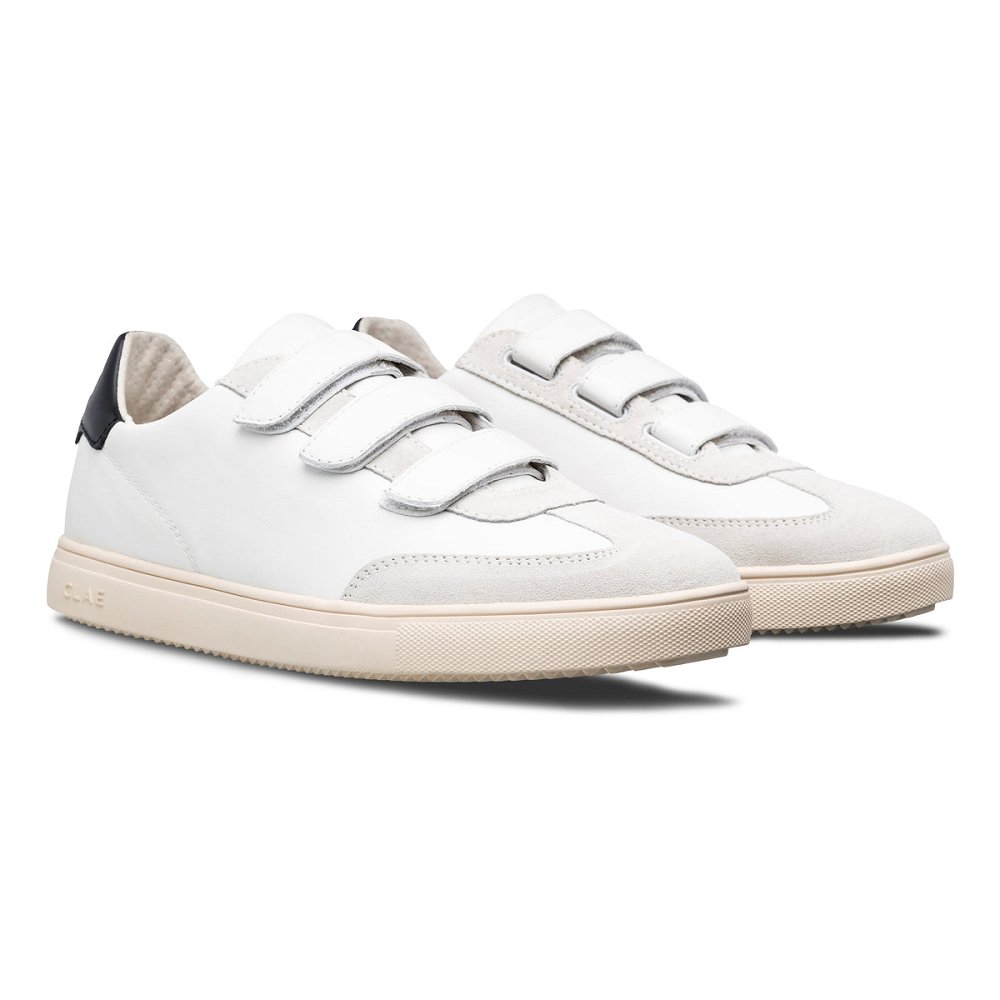 Chaussure CLAE Homme Strap White Leather Black - france DQQ-43865785