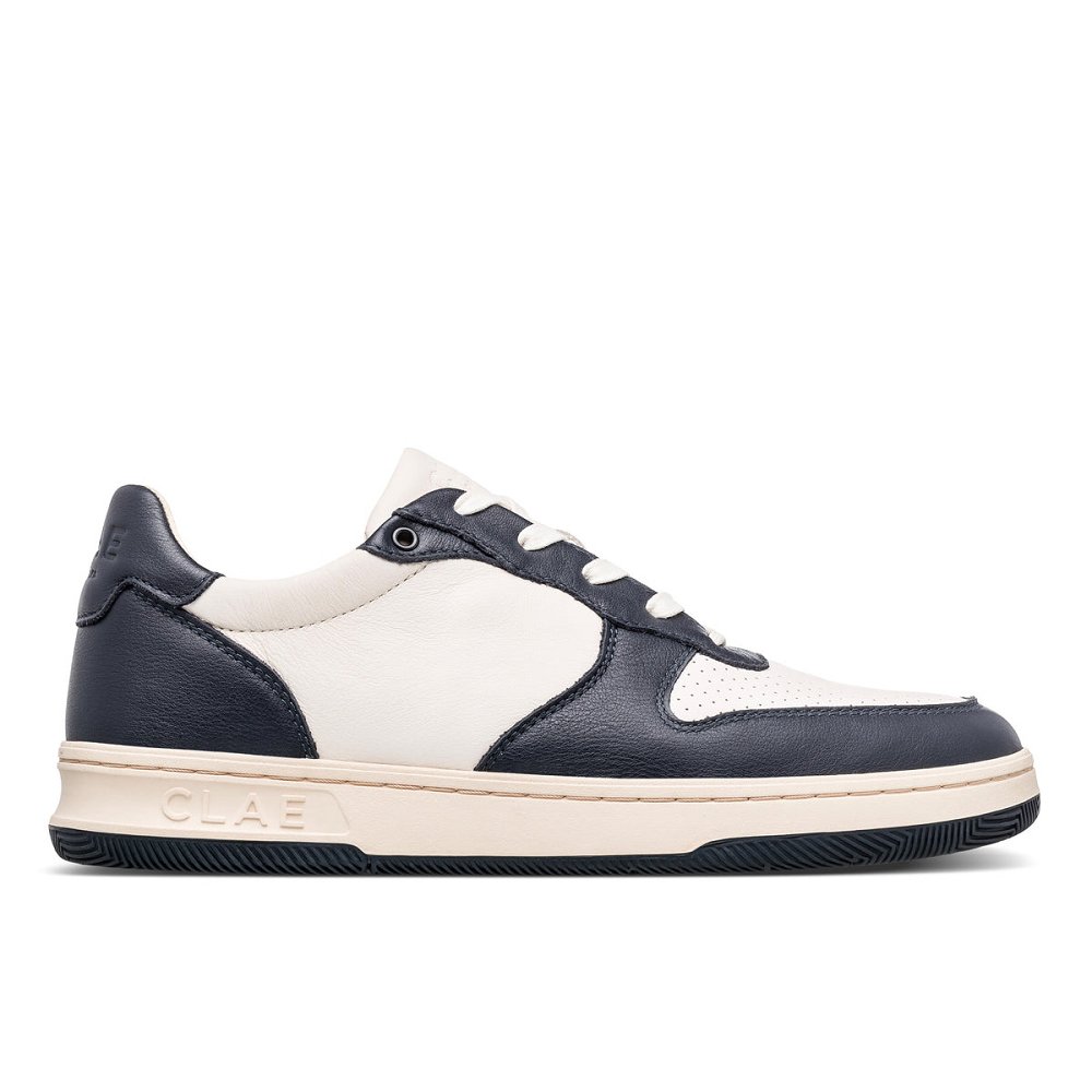 Chaussure CLAE Homme Navy Leather Off White - france UVV-01245160