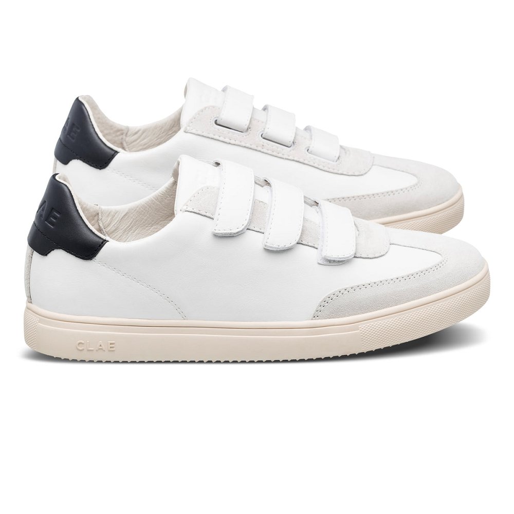 Chaussure CLAE Homme Strap White Leather Black - france DQQ-43865785