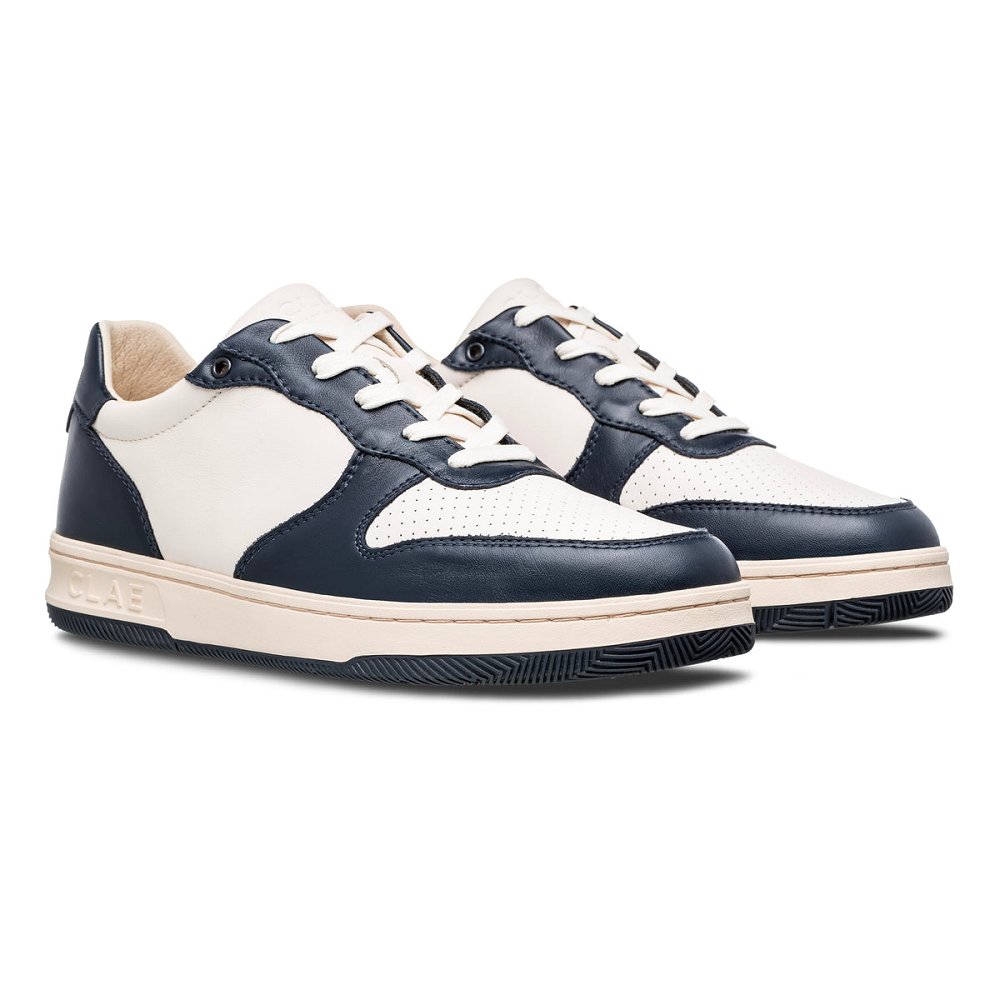 Chaussure CLAE Homme Navy Leather Off White - france UVV-01245160