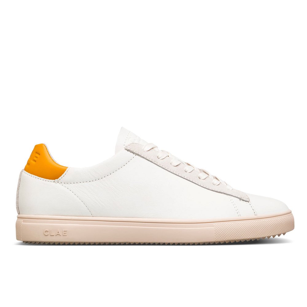 Chaussure CLAE Homme White Leather Mineral Yellow - france QUY-89582244