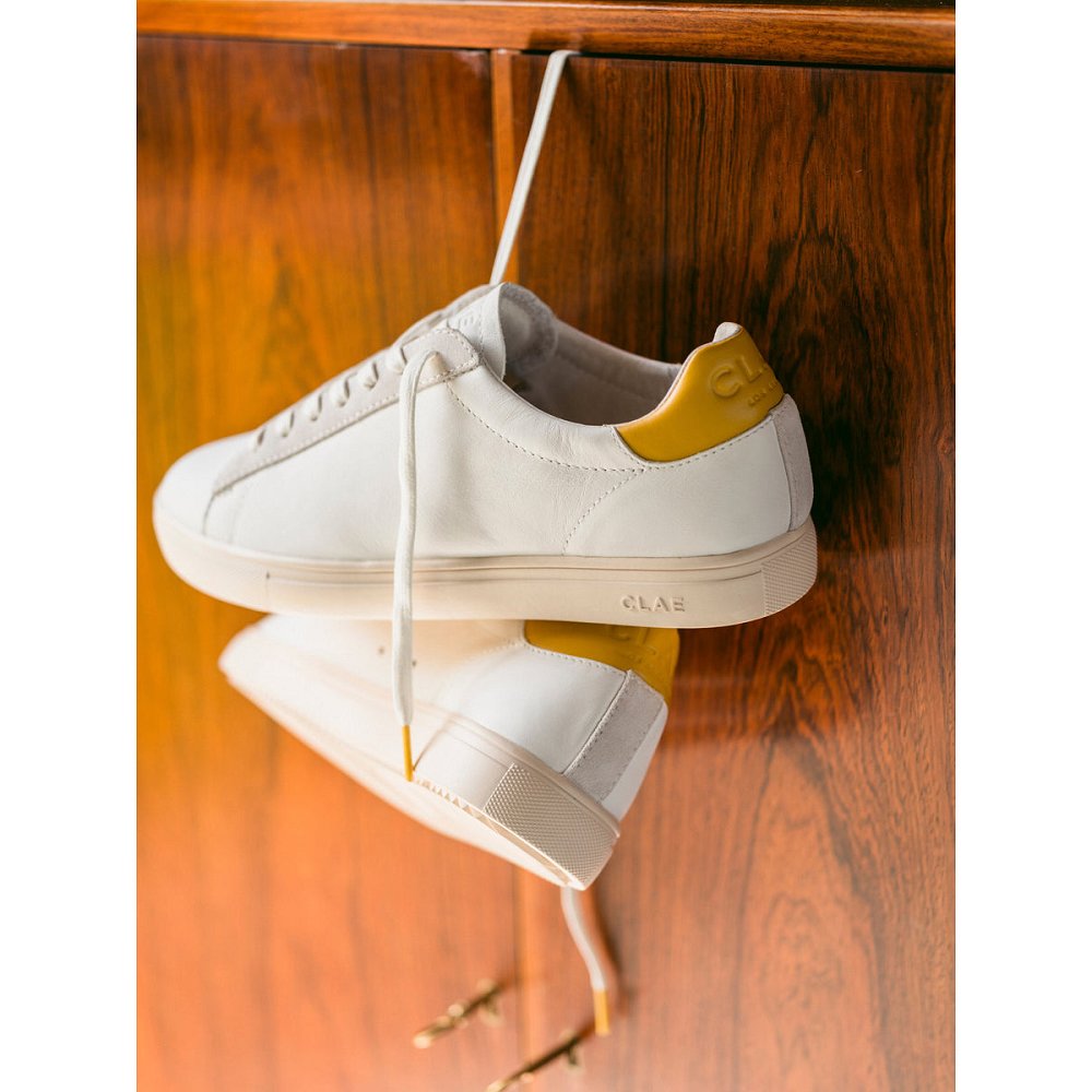 Chaussure CLAE Homme White Leather Mineral Yellow - france QUY-89582244