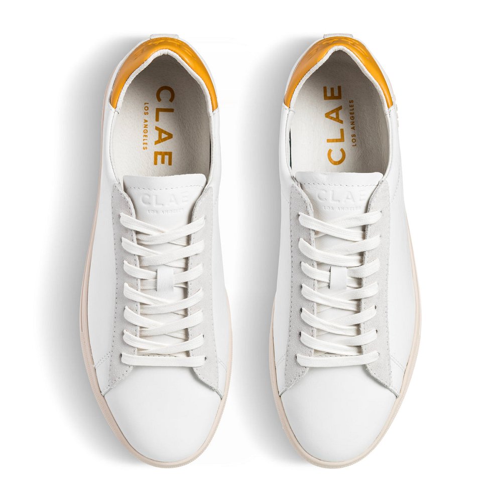 Chaussure CLAE Homme White Leather Mineral Yellow - france QUY-89582244