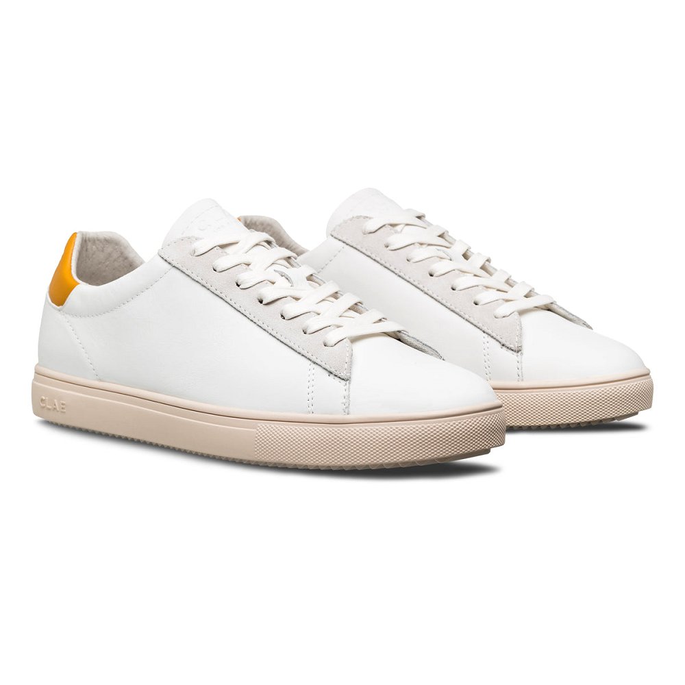 Chaussure CLAE Homme White Leather Mineral Yellow - france QUY-89582244