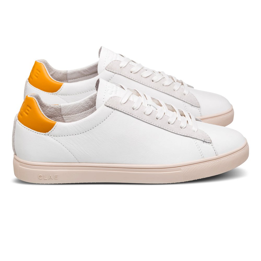 Chaussure CLAE Homme White Leather Mineral Yellow - france QUY-89582244