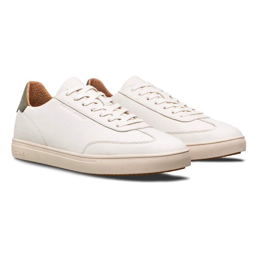 Chaussure CLAE Homme Off White Leather Olive - france EBI-57349232