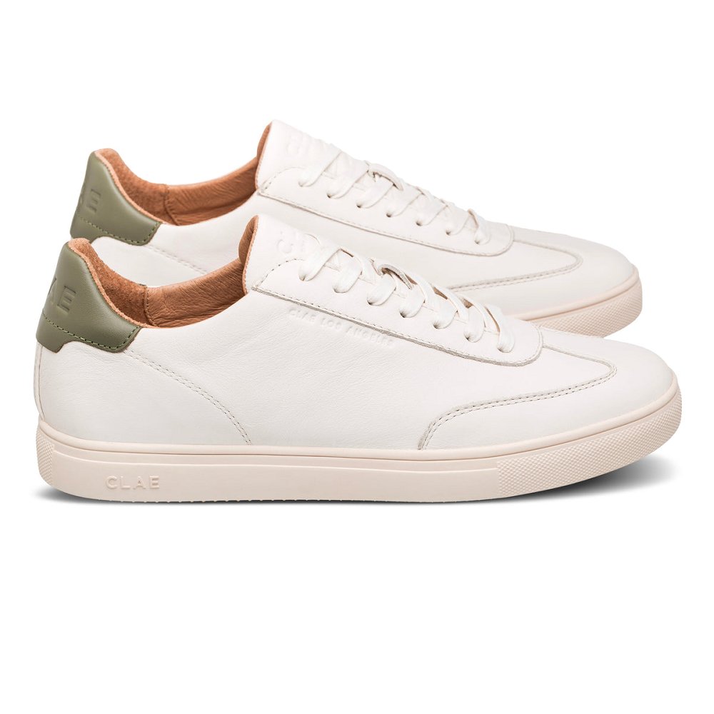 Chaussure CLAE Homme Off White Leather Olive - france EBI-57349232