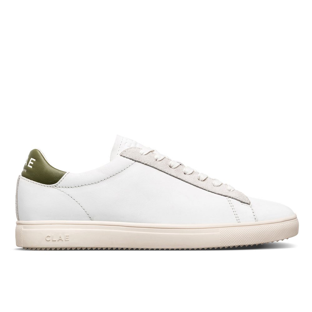 Chaussure CLAE Homme White Leather Olive - france AYO-46725971