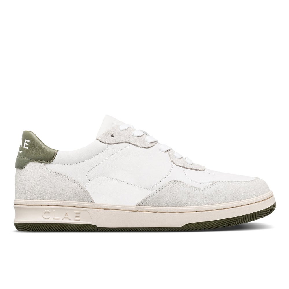 Chaussure CLAE Homme White Leather Olive - france HNP-89741570