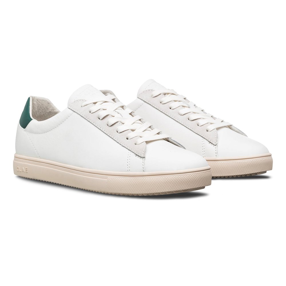 Chaussure CLAE Homme White Leather Trekking Green - france QYM-58669085