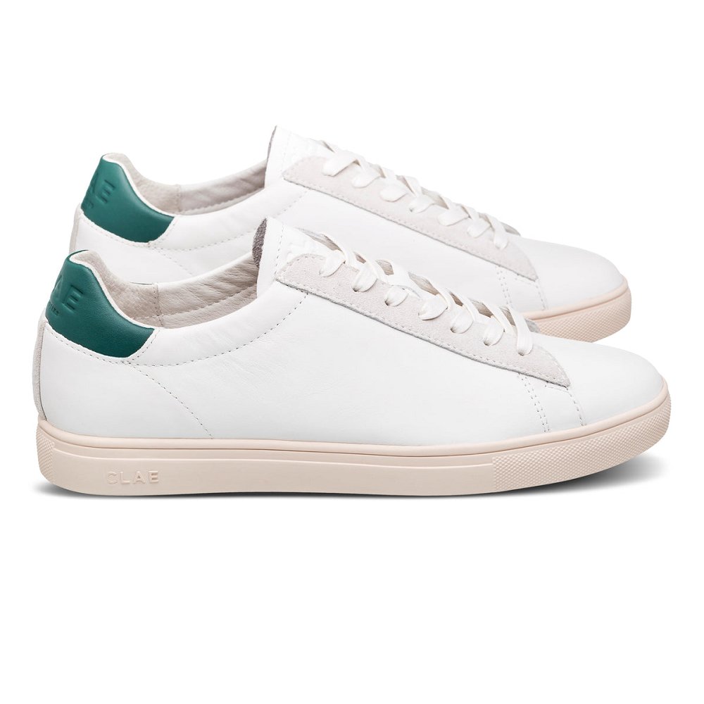 Chaussure CLAE Homme White Leather Trekking Green - france QYM-58669085