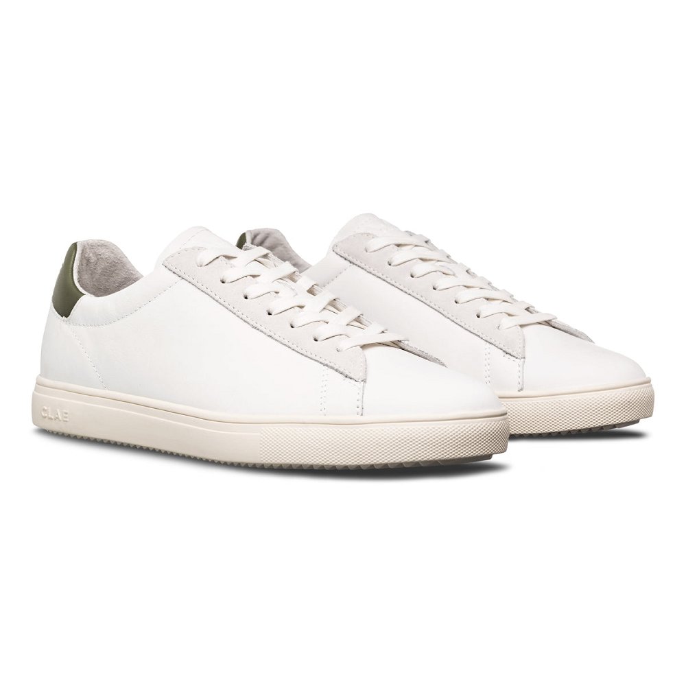 Chaussure CLAE Homme White Leather Olive - france AYO-46725971