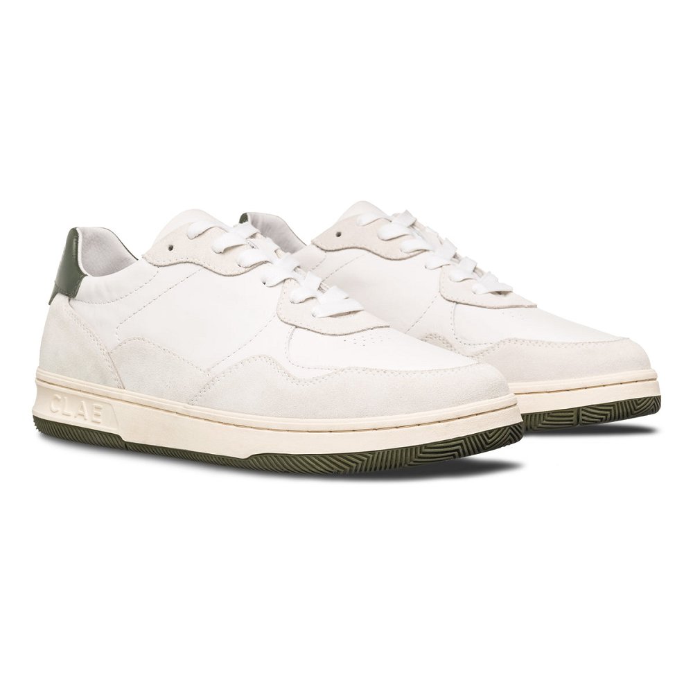 Chaussure CLAE Homme White Leather Olive - france HNP-89741570