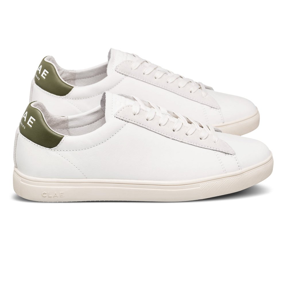 Chaussure CLAE Homme White Leather Olive - france AYO-46725971