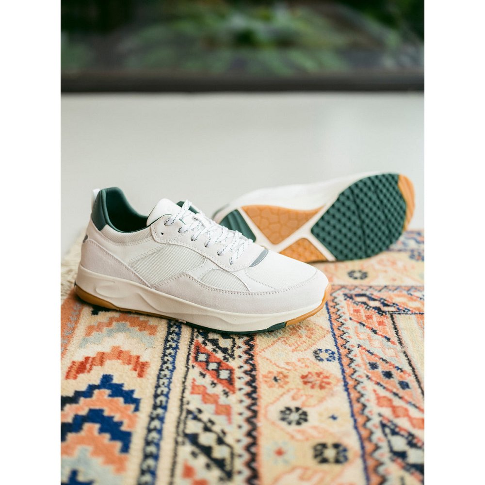 Basket CLAE Femme White Leather Trekking Green - france BFY-49084834